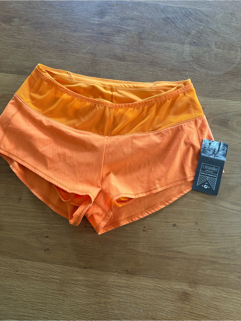 oiselle Mac Toolbelt Roga Bright Orange Two-Tone Athletic Shorts
